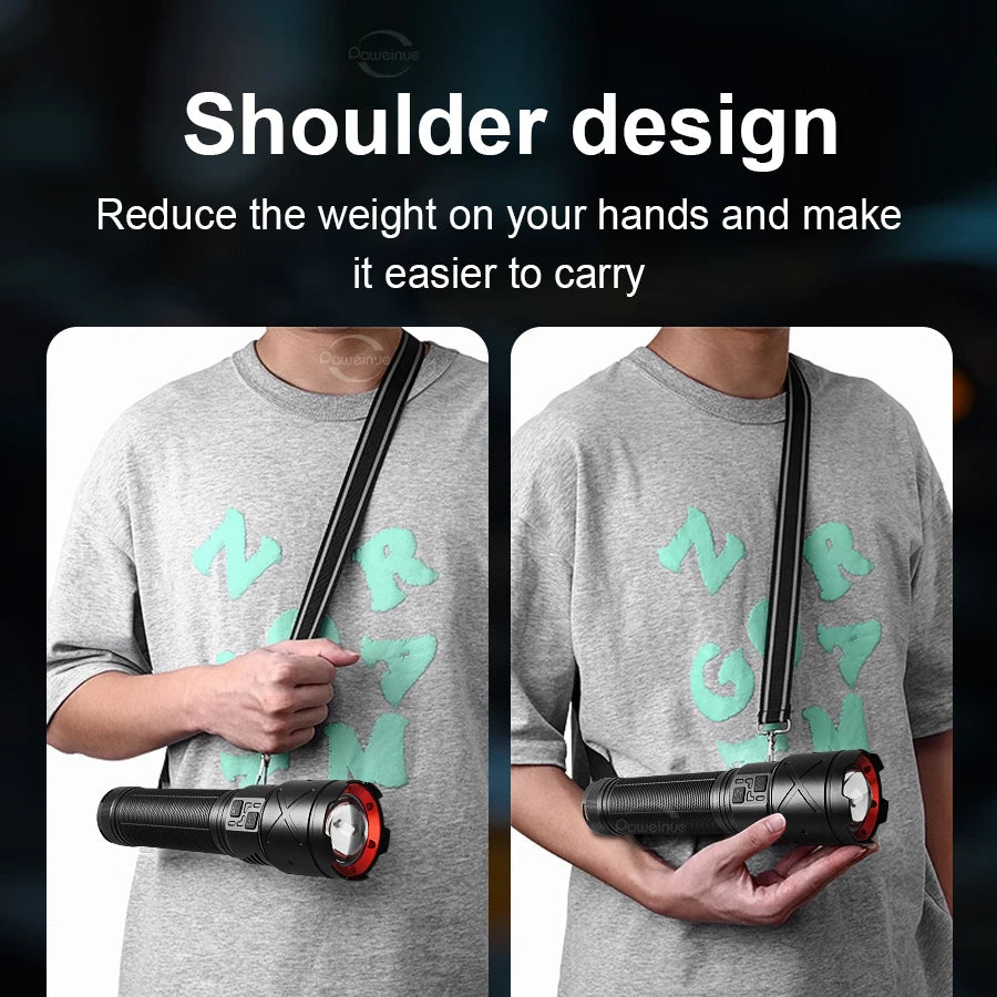 Ultra Bright 15000mAh LED Tactical Flashlight – USB Rechargeable, Zoomable, Long Range (Up to 6000M)