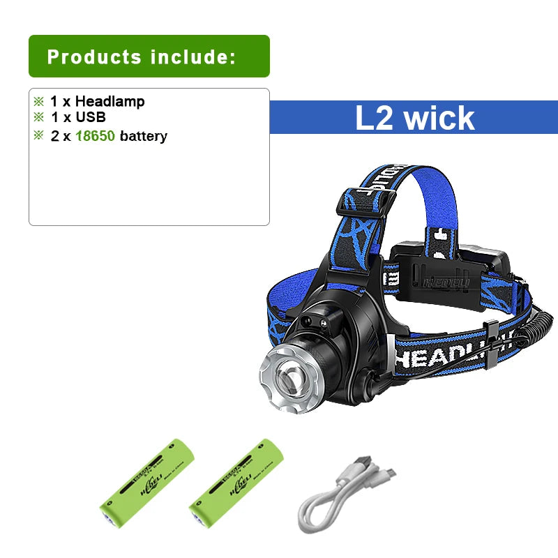 Ultra-Bright XHP360 LED Rechargeable Headlamp – 55,000,000 Lumens | 5000M Long-Range Beam | USB-C Powered