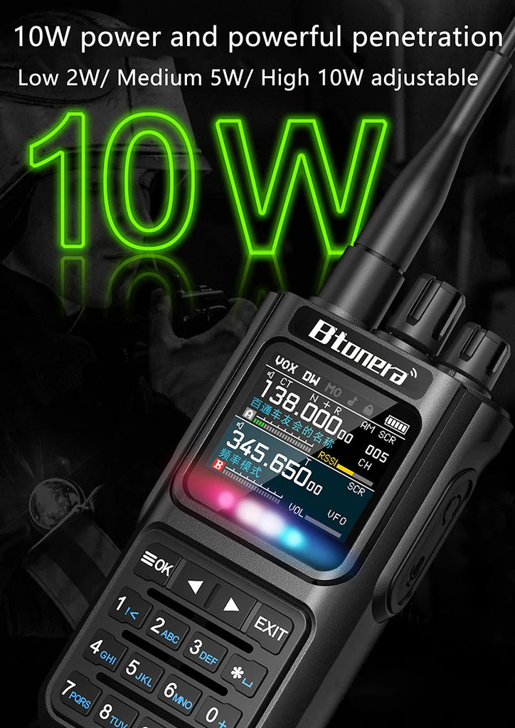 BTONERA BT-8000 Full-Band Ham Radio – 256CH Dual PTT Two-Way Radio with Airband, NOAA, Marine, and Scrambler