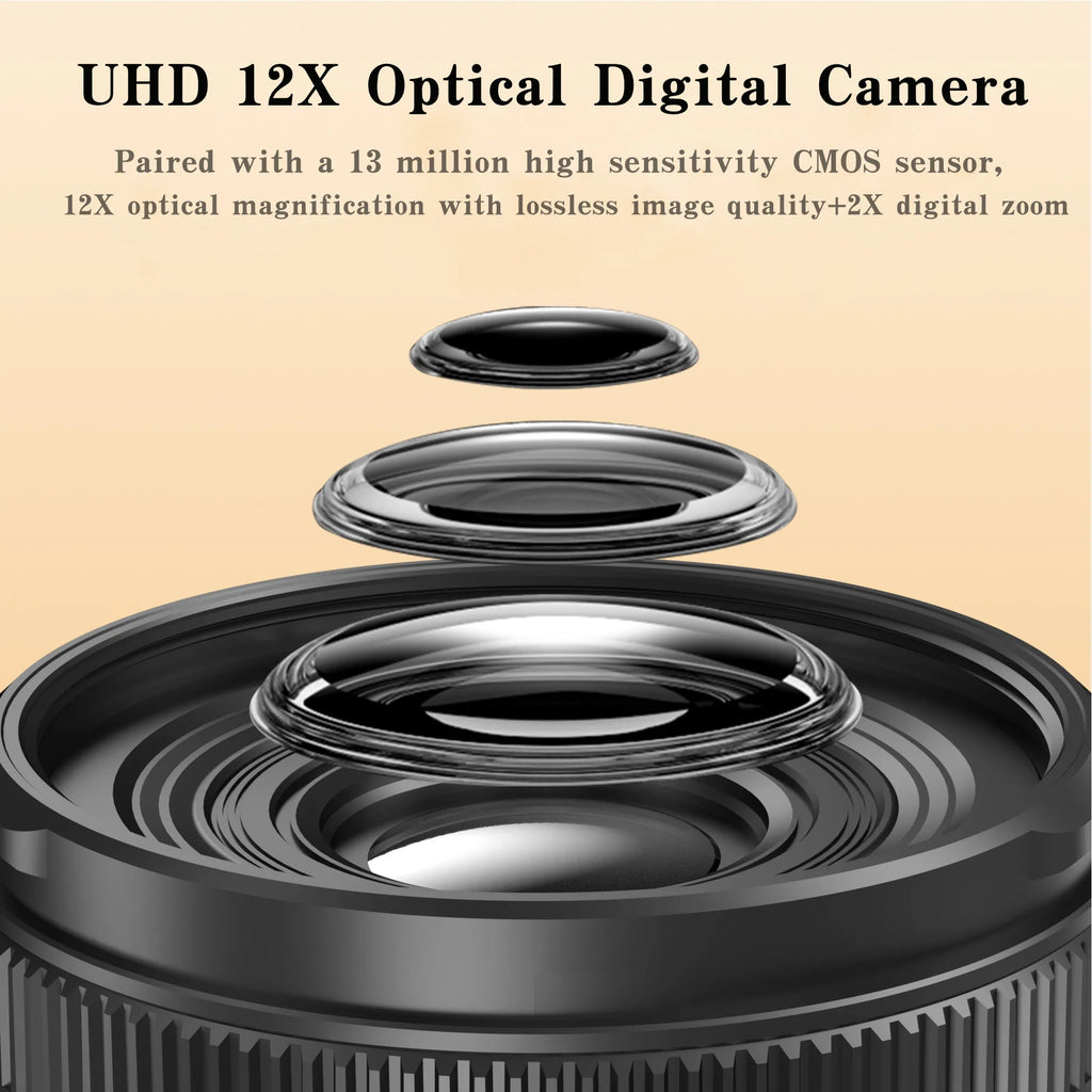 4K HD Digital Camera with Auto Focus & 12X Optical Zoom – 72MP Vlogging Camera for YouTube & Photography