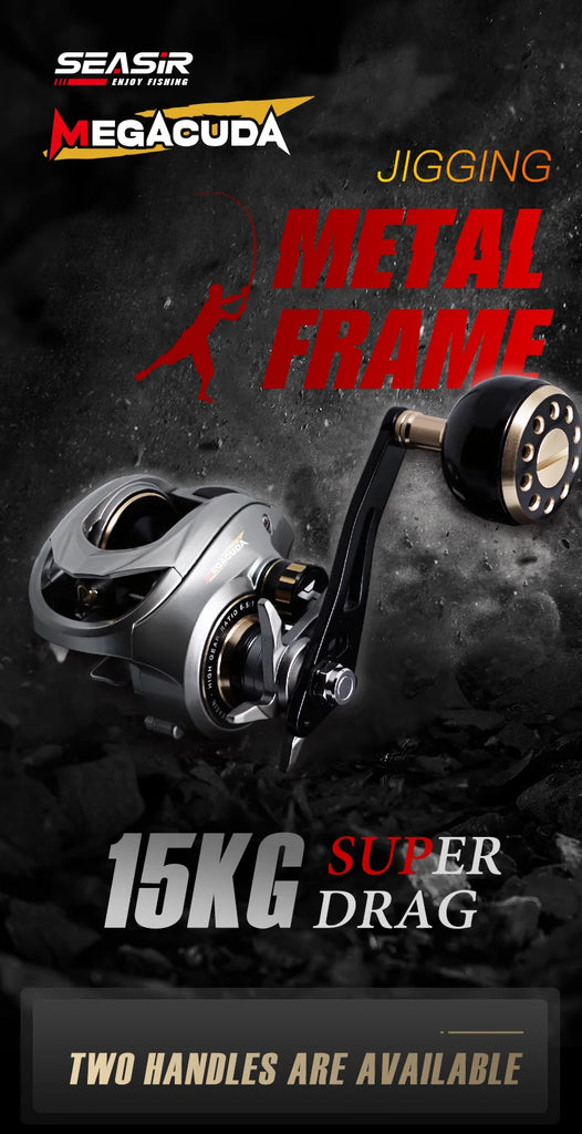 SeaSir Megacuda Baitcasting Reel β 15KG Drag, 9+1BB, 6.5:1 Gear Ratio, Deep Spool Aluminum & Carbon Jigging Reel for Saltwater Fishing