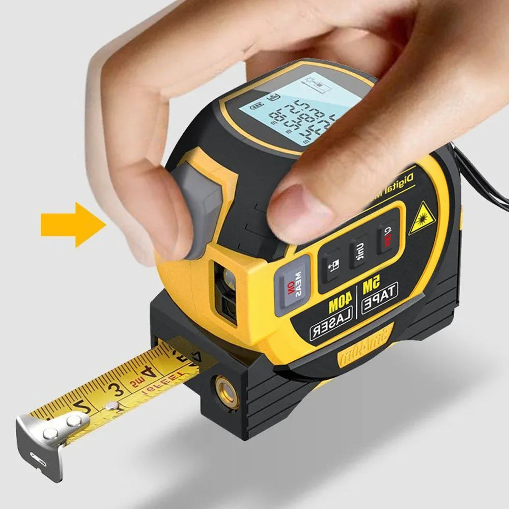 3-in-1 Digital Laser Rangefinder with 5M Tape Measure & LCD Display – 40m/60m Distance Measuring Tool