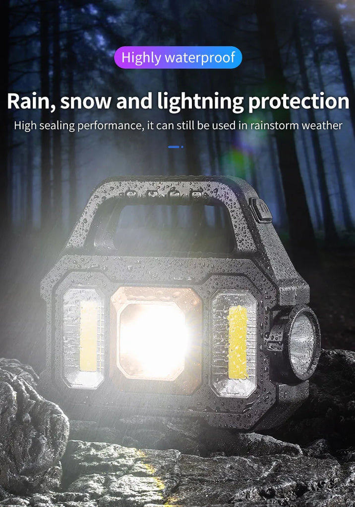 Solar Rechargeable Flashlight – Zoomable Waterproof COB LED Torch & Portable Lantern