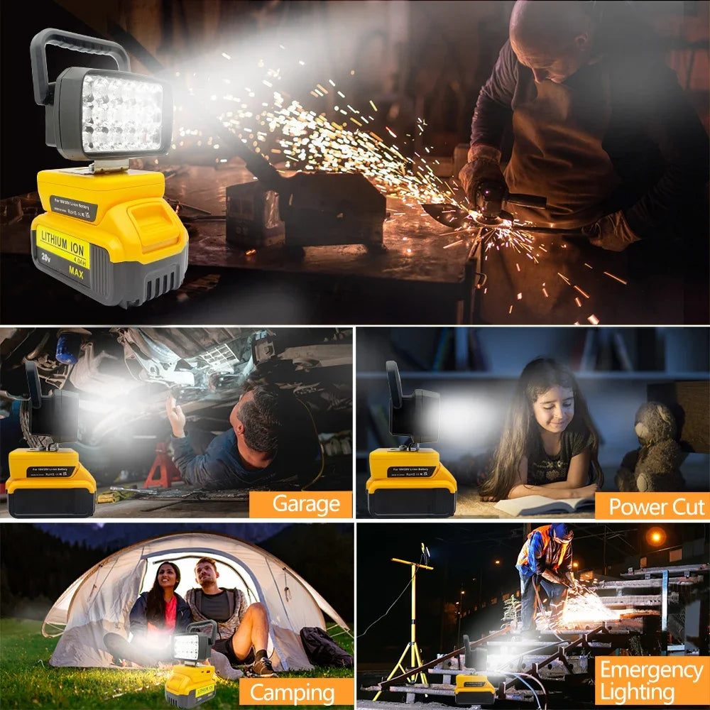 18-LED Portable Work Light – Compatible with Makita, Milwaukee & DeWalt 18V/20V Batteries – 1500LM Spotlight Torch with USB Output