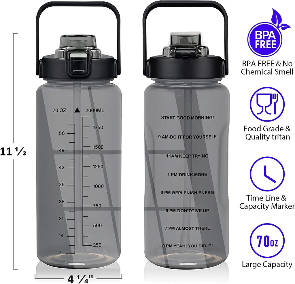 Half Gallon Motivational Water Bottle with Sleeve – 64oz Leak-Proof BPA-Free Bottle with Straw, Time Markers & Adjustable Strap