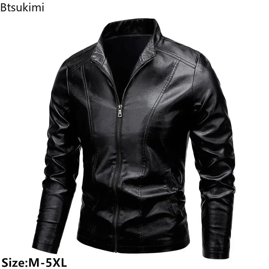 Men's PU Leather Stand Collar Motorcycle Jacket – Casual Windbreaker Biker Coat