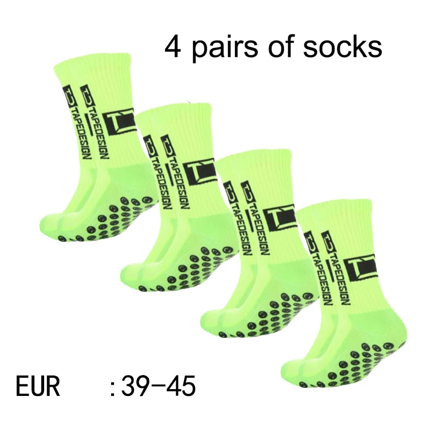 4 Pairs Mid-Tube Non-Slip Football Socks – Breathable & Durable Sports Training Socks (Unisex)