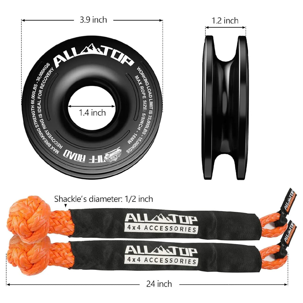 48,300 lbs Synthetic Soft Shackle & 66,000 lbs Recovery Ring Set – Heavy-Duty Off-Road Winch Recovery Kit (2 PCS)