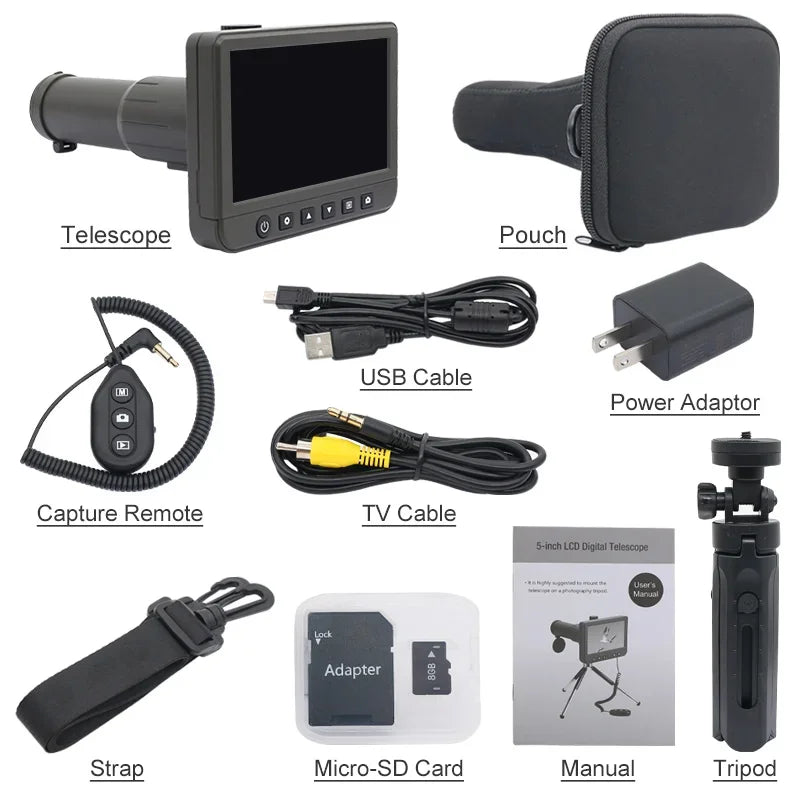 50X Digital Telescope Camera with 5.0-Inch HD Screen & 8GB SD Card — Capture Every Detail in Stunning Clarity