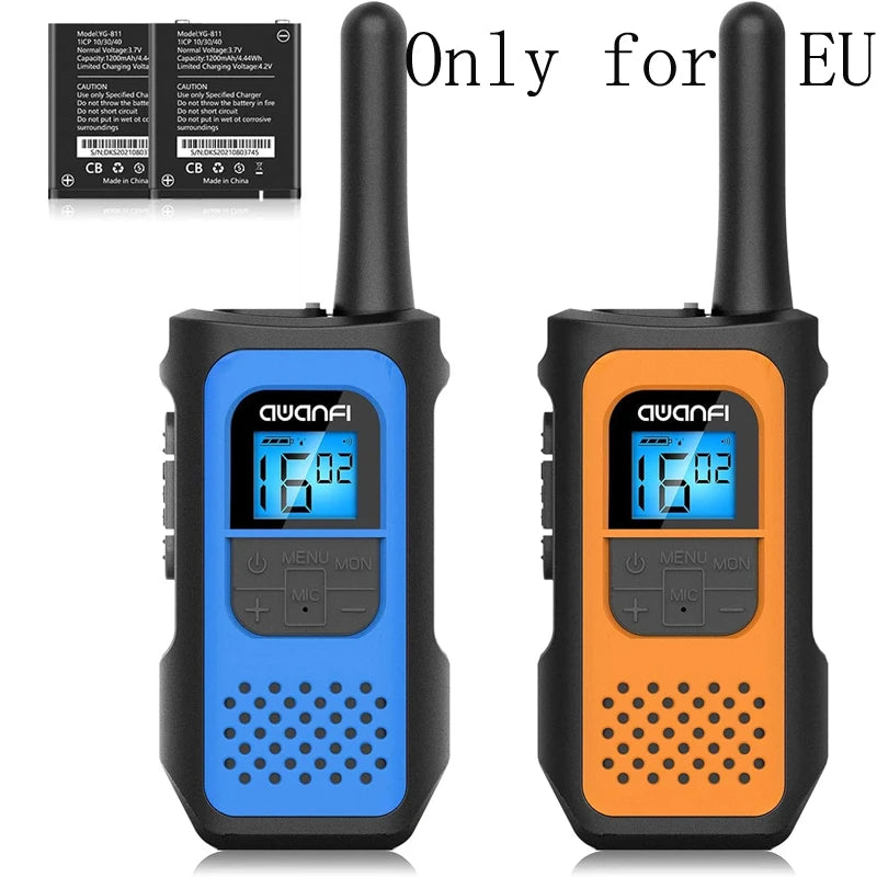 AWANFI Rechargeable Walkie Talkies (2/3/4-Pack) β Long Range 2-Way Radios with 16 Channels, VOX, USB-C Charging β Ideal for Kids & Adults, Outdoor Camping & Hiking