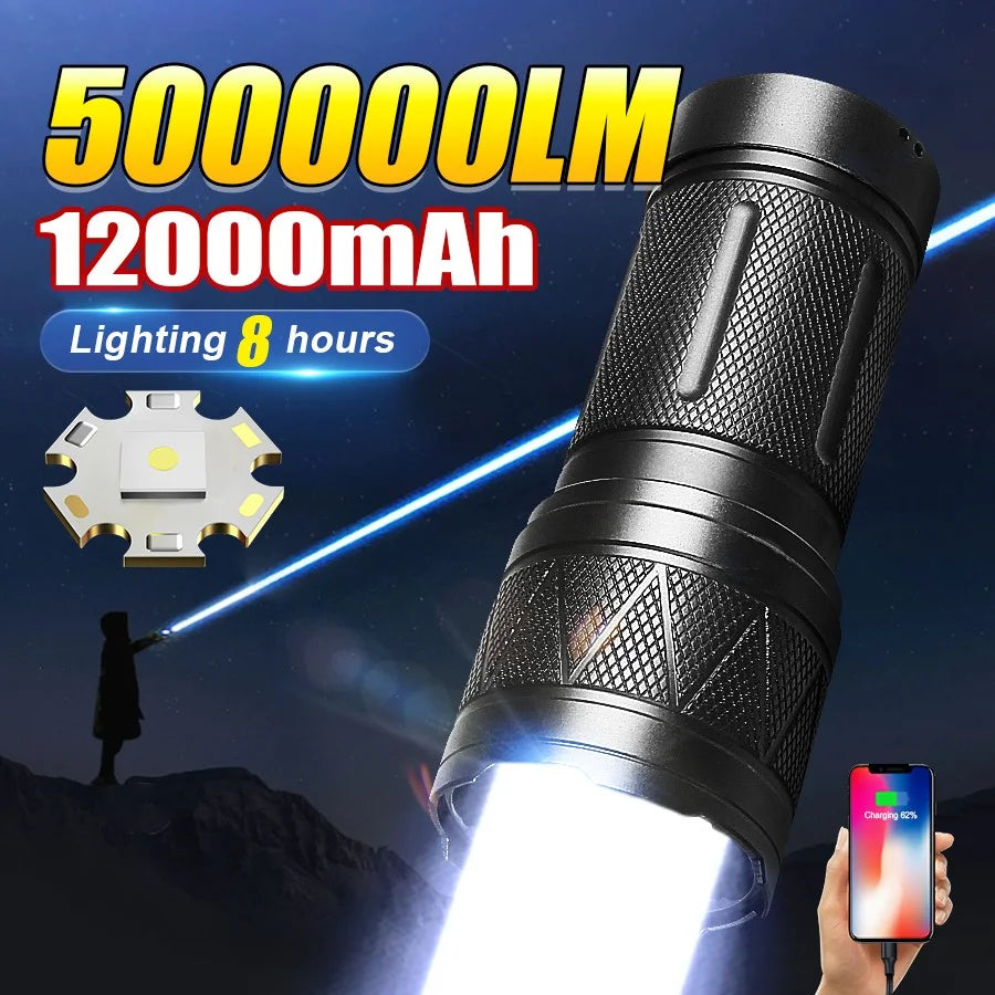 9000000LM Rechargeable Tactical LED Flashlight β 600W, Long-Range Beam, 12000mAh Power Bank, Waterproof & Zoomable