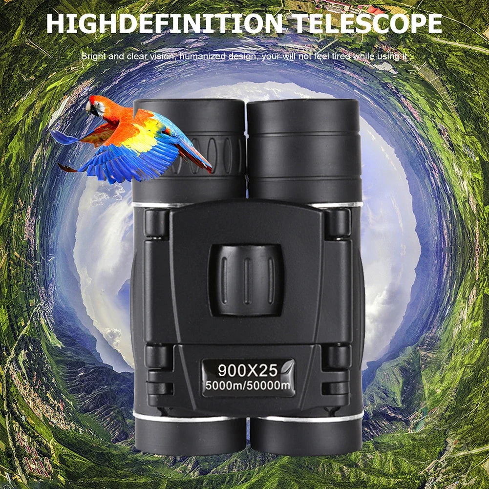 900x HD Long-Range Binoculars – Compact Folding Mini Telescope with BAK4 Prism & FMC Optics (Black)