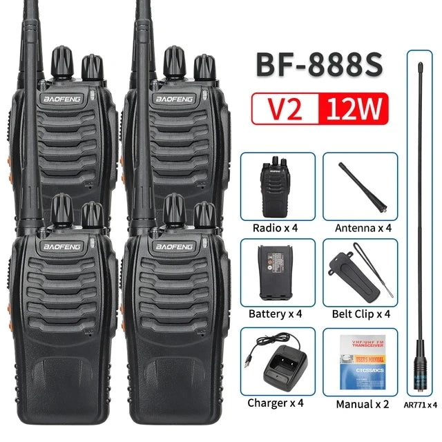 2 or 4 Pack Baofeng BF-888S V2 UHF Long-Range Walkie Talkies – 16-Channel Portable Two-Way Radios (400–470MHz, 5–10W, High-Capacity Battery)