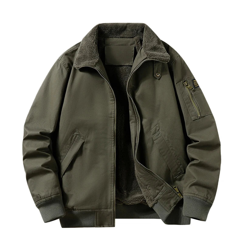 Men's Pilot Bomber Jacket – Winter Fleece-Lined Tactical Windbreaker