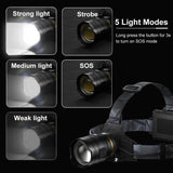COBA XHP360 Ultra-Bright 36-Core Rechargeable Headlamp – 5 Light Modes, 2000m Range, Zoom Beam, IP68 Waterproof thumbnail 4