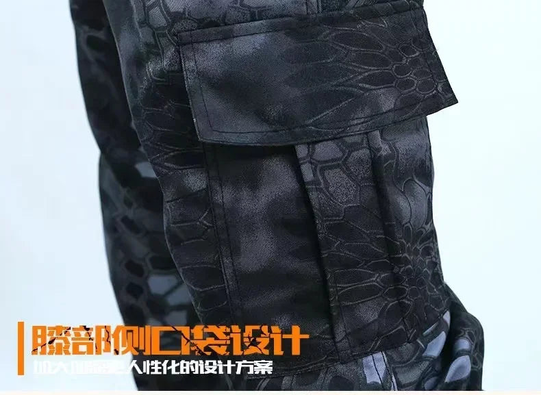 Men’s Wear-Resistant Outdoor Workwear Set – Black Python Pattern | Durable Polyester Tracksuit
