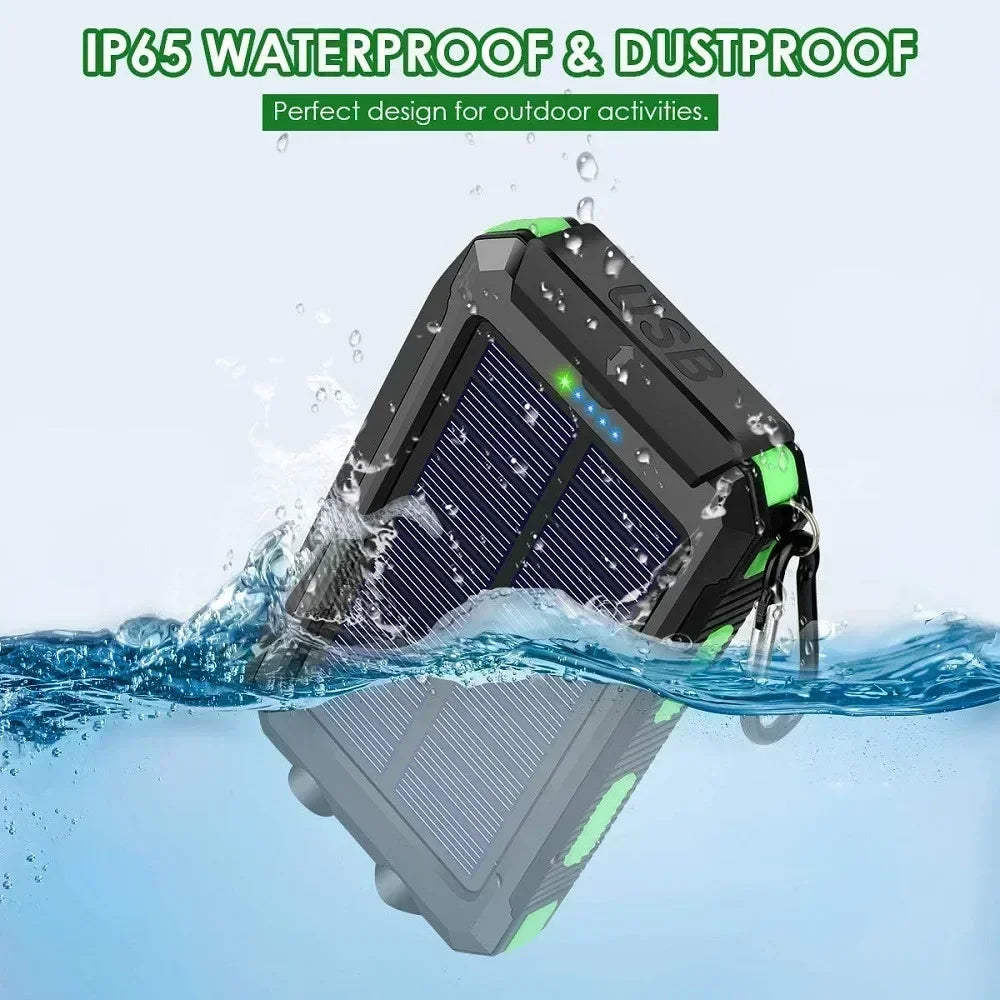 Solar Power Bank – Waterproof, Fast Charging, High-Capacity Powerbank with SOS & LED Light for Outdoor Survival