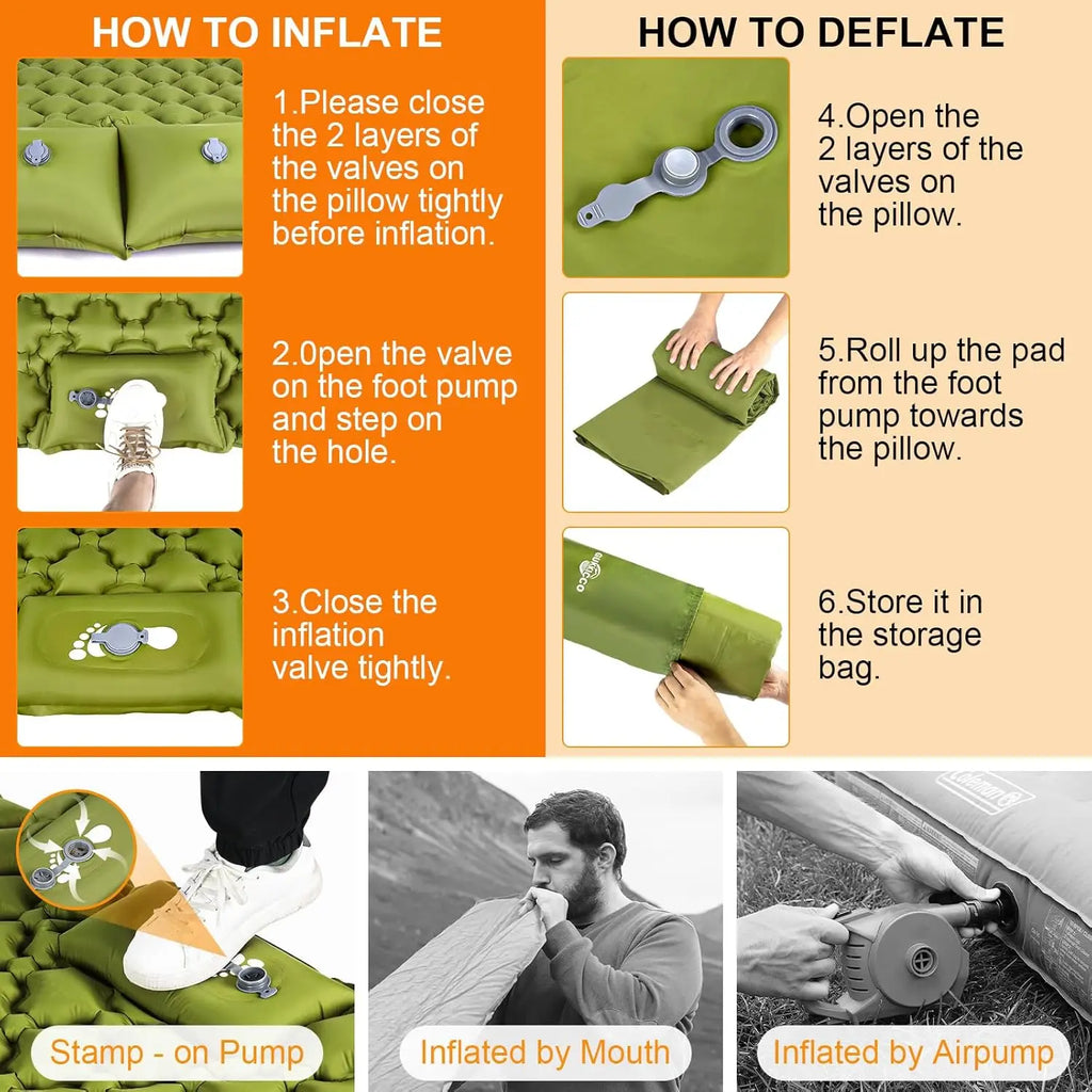 Double Camping Air Mattress with Built-In Pillows – Ultralight Inflatable Sleeping Pad for 2 – Waterproof, Compact & Durable