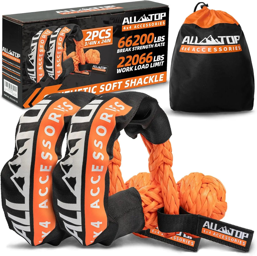 48,300 lbs Synthetic Soft Shackle & 66,000 lbs Recovery Ring Set – Heavy-Duty Off-Road Winch Recovery Kit (2 PCS)