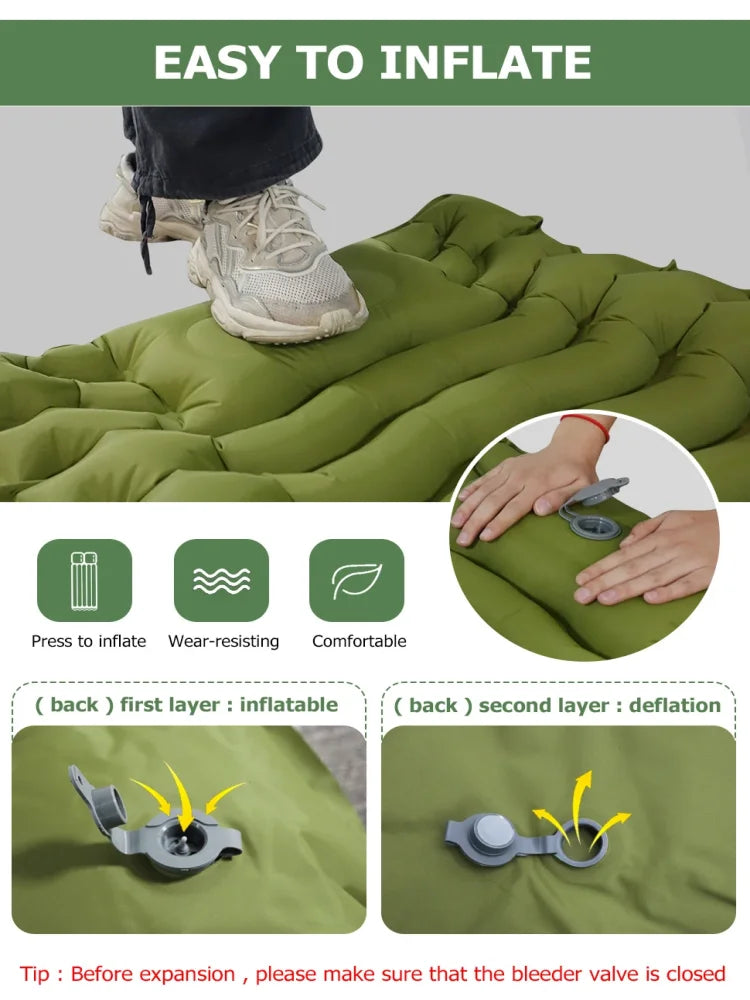 Ultra-Light Thickened Camping Air Mattress with Built-In Pillow & Pump – Compact & Durable Travel Sleeping Pad