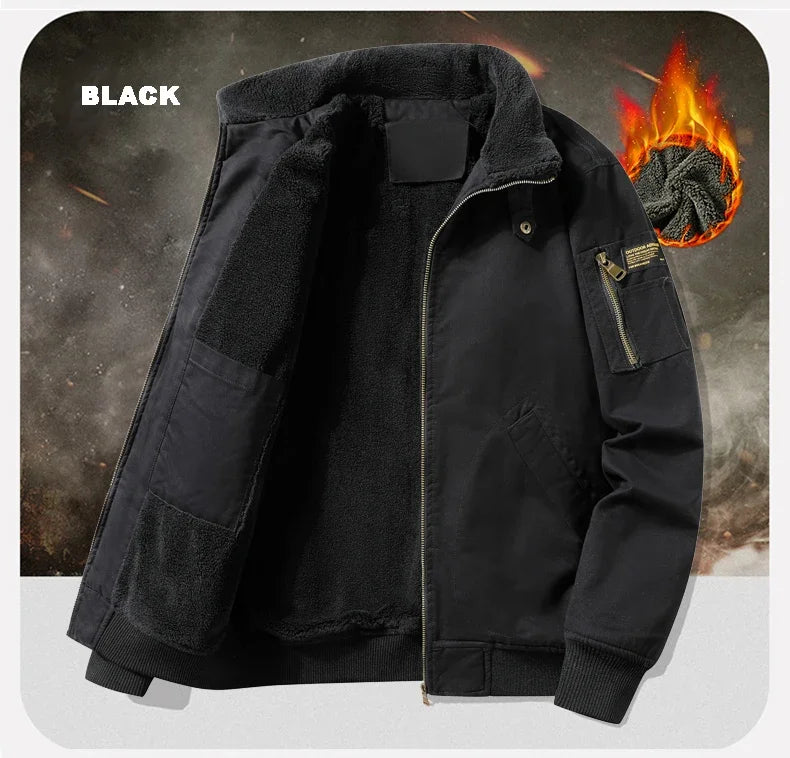 Men's Pilot Bomber Jacket – Winter Fleece-Lined Tactical Windbreaker