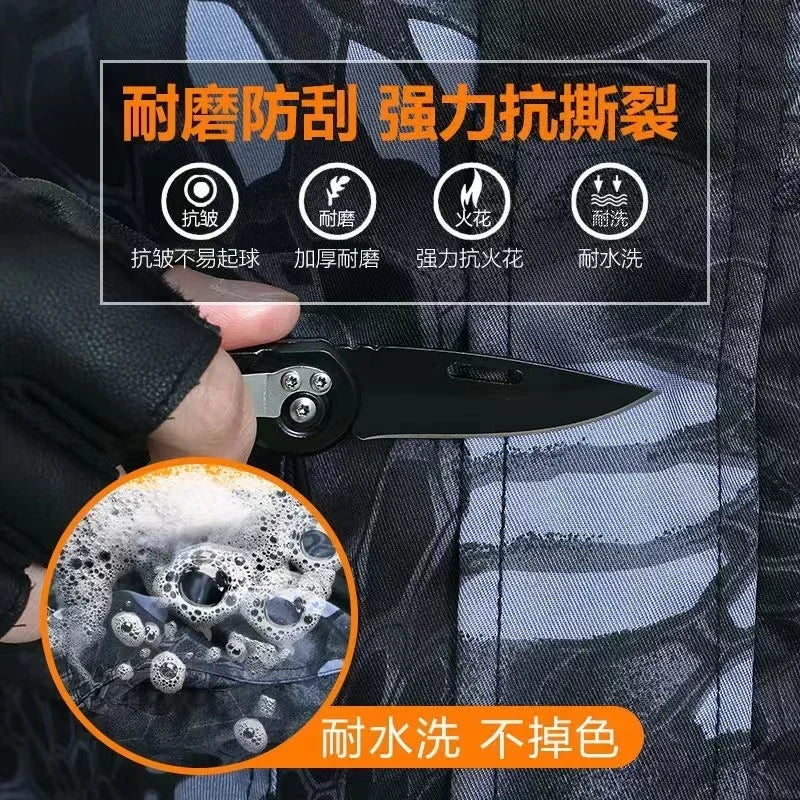 Men’s Wear-Resistant Outdoor Workwear Set – Black Python Pattern | Durable Polyester Tracksuit