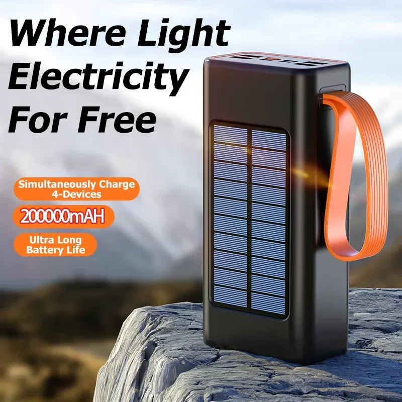 Xiaomi 200000mAh Solar Power Bank – High-Capacity External Battery with Built-in Cables & LED Light