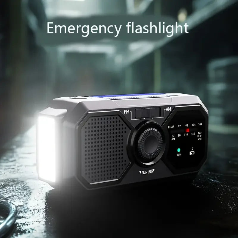Multifunctional Emergency Radio – Hand Crank, Solar Powered, AM/FM/SW with LED Flashlight, SOS Alarm & Power Bank