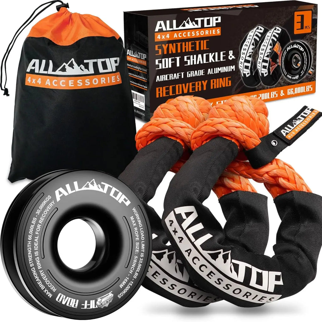 48,300 lbs Synthetic Soft Shackle & 66,000 lbs Recovery Ring Set – Heavy-Duty Off-Road Winch Recovery Kit (2 PCS)
