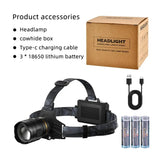 COBA XHP360 Ultra-Bright 36-Core Rechargeable Headlamp – 5 Light Modes, 2000m Range, Zoom Beam, IP68 Waterproof thumbnail 22