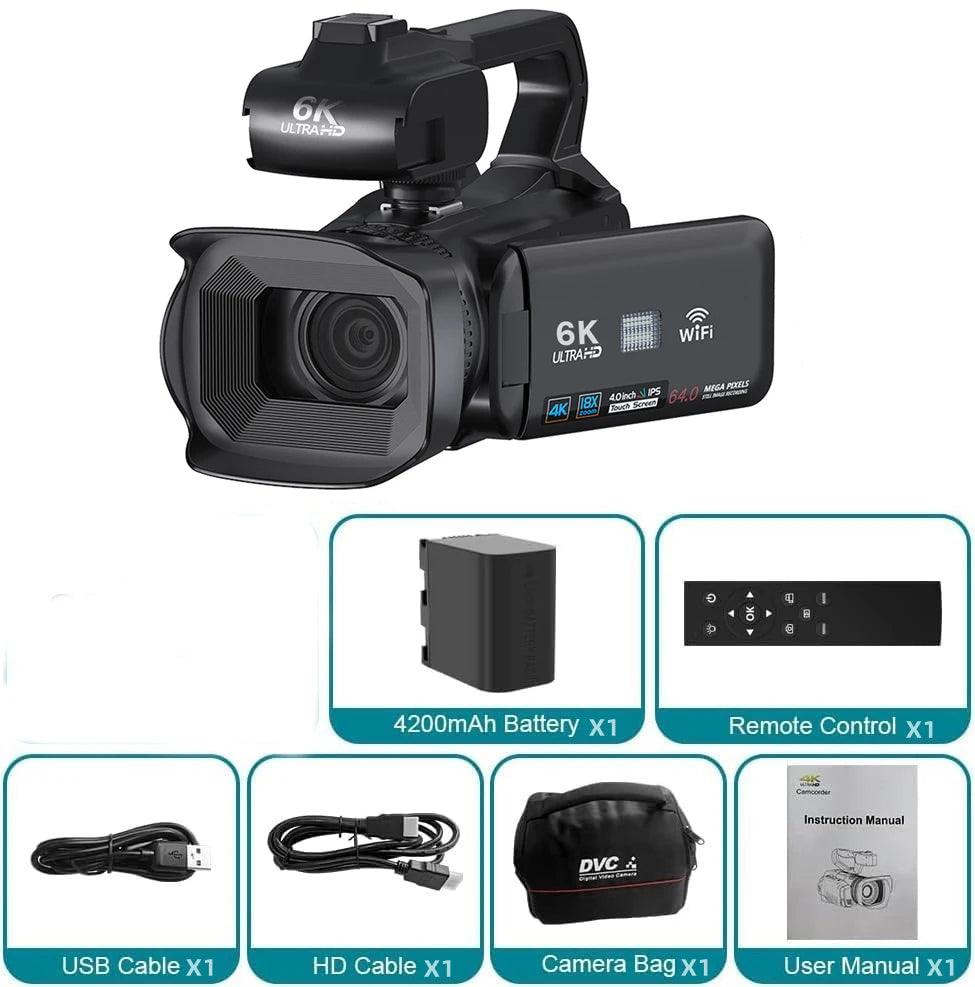 KOMERY 6K Ultra HD Professional Camcorder – 64MP YouTube & Streaming Camera