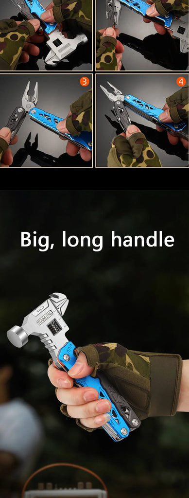 Multifunctional Folding Hammer Tool – 12-in-1 Outdoor Survival & Emergency Gear