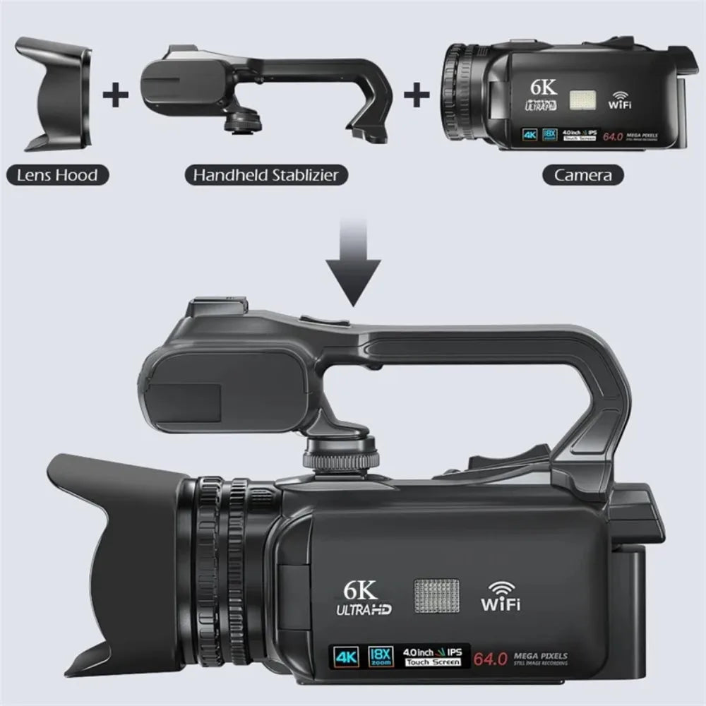 KOMERY 6K Ultra HD Professional Camcorder – 64MP YouTube & Streaming Camera