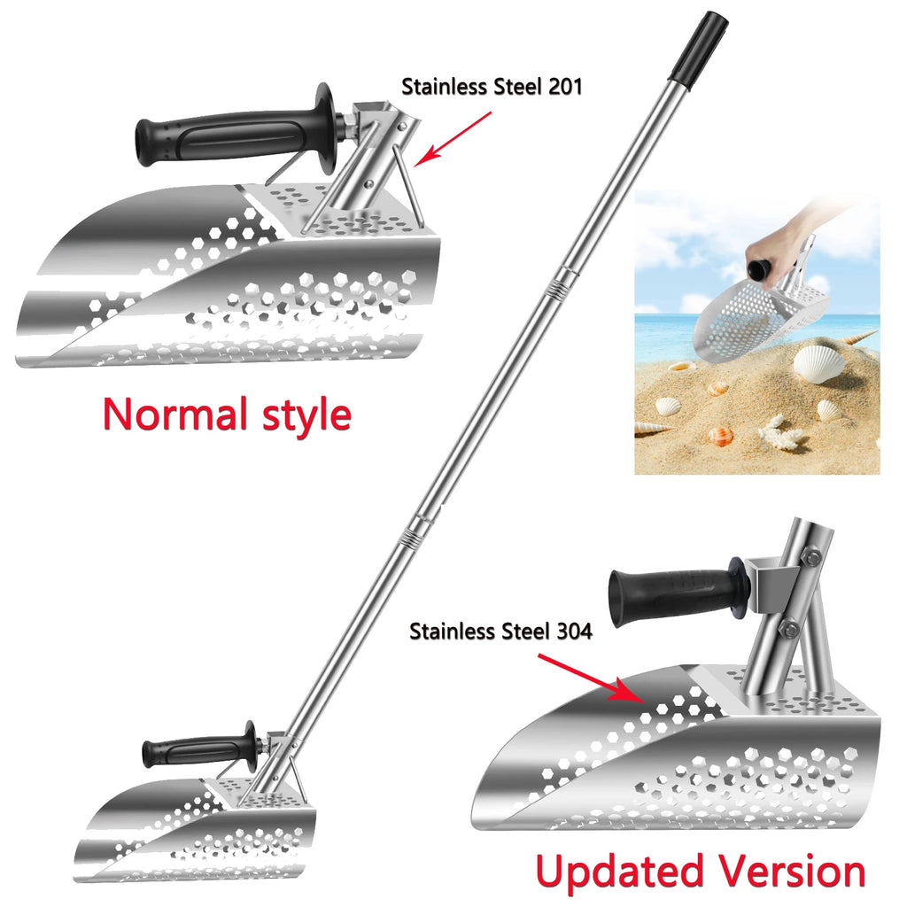 TreasurePulse Stainless Steel Metal Detecting Sand Scoop & Shovel Kit – 2-in-1 Beach Sifter with Ergonomic Handle