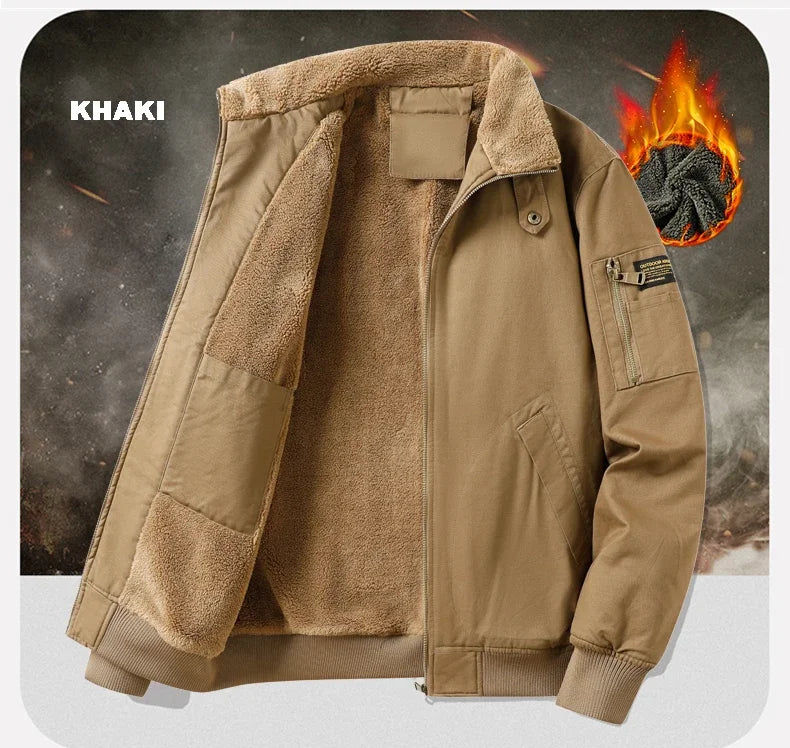 Men's Pilot Bomber Jacket – Winter Fleece-Lined Tactical Windbreaker