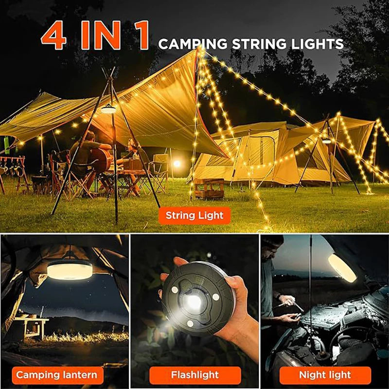 4-in-1 LED Camping Light Strip – 10M Waterproof Rechargeable Tent & Atmosphere Lamp with USB Power Bank (Military Green)