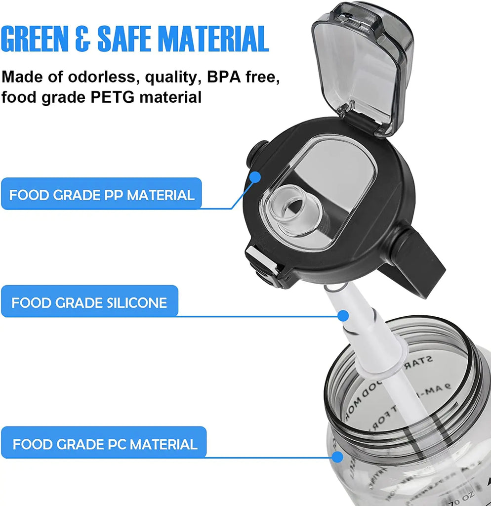 Half Gallon Motivational Water Bottle with Sleeve – 64oz Leak-Proof BPA-Free Bottle with Straw, Time Markers & Adjustable Strap