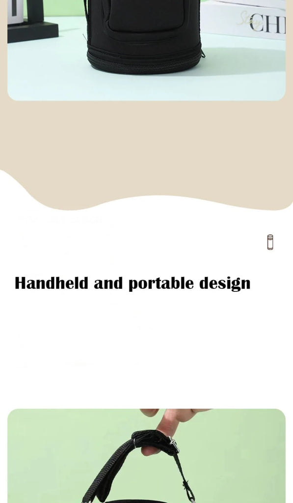 Portable Thermal Water Bottle Bag – Large Capacity Sleeve with Adjustable Shoulder Strap (Black)