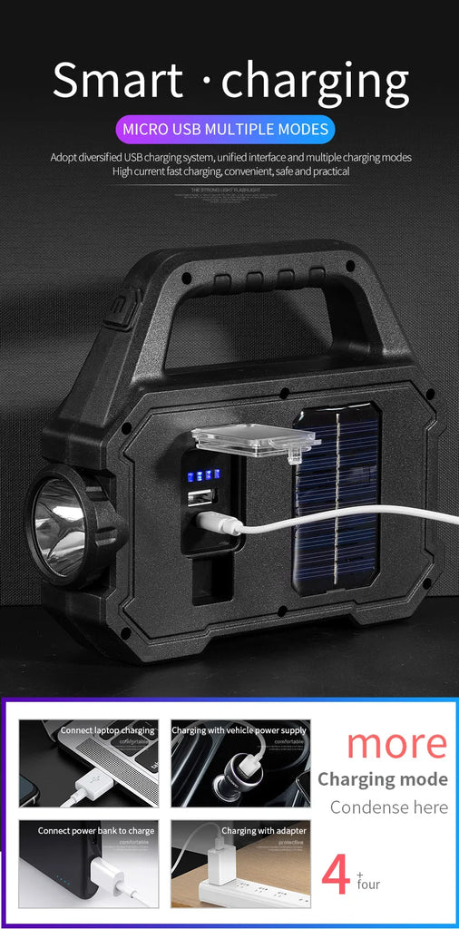 Solar Rechargeable Flashlight – Zoomable Waterproof COB LED Torch & Portable Lantern
