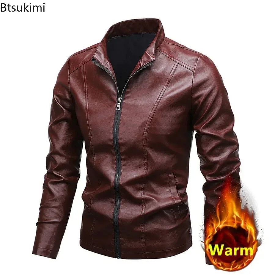 Men's PU Leather Stand Collar Motorcycle Jacket – Casual Windbreaker Biker Coat