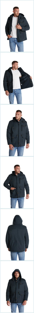 Men’s Hooded Winter Jacket – Thick Lamb Fleece Lining, Multi-Pocket,