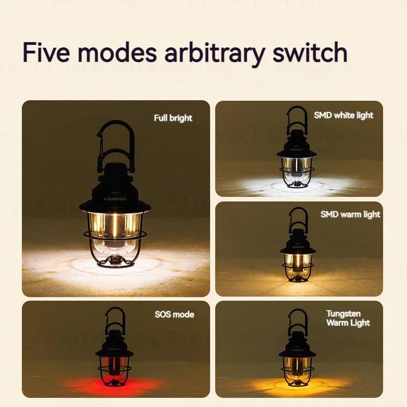 Naturehike Blackdog Camping Hanging Light – Portable Vintage LED Tent Lantern, IPX3 Waterproof, Ultralight 155g with 2000mAh Battery