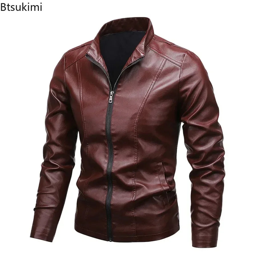 Men's PU Leather Stand Collar Motorcycle Jacket – Casual Windbreaker Biker Coat