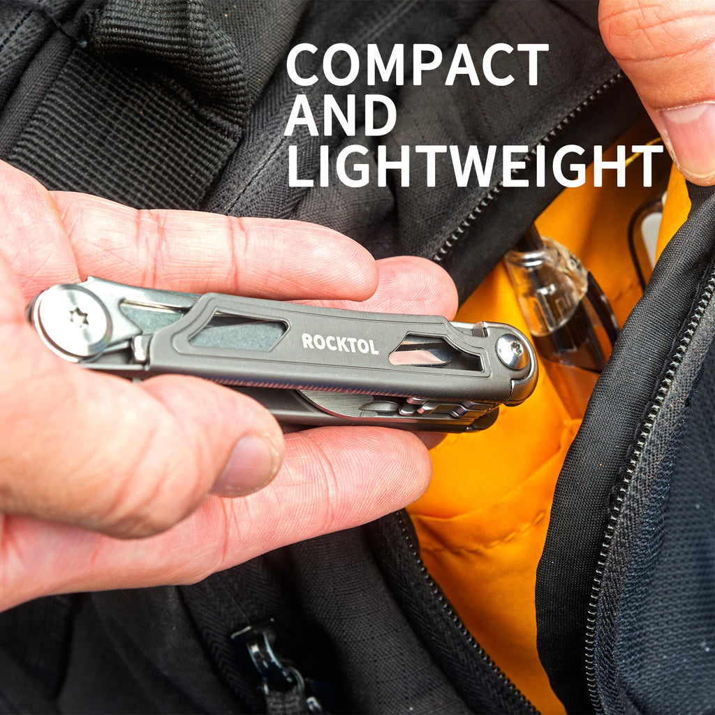 ROCKTOL ST02 12-in-1 Folding Multitool Pocket Knife – Titanium-Plated Handle, Stainless Steel Blade