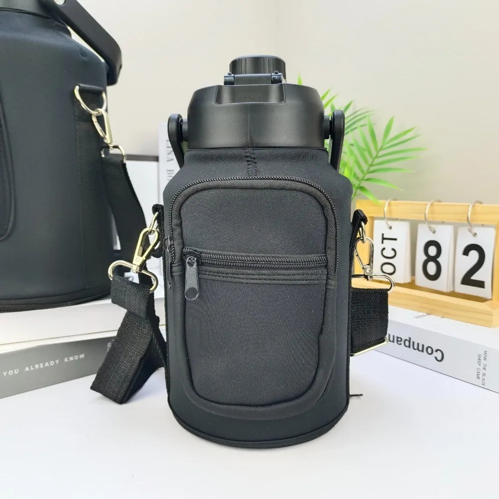 Portable Thermal Water Bottle Bag – Large Capacity Sleeve with Adjustable Shoulder Strap (Black)