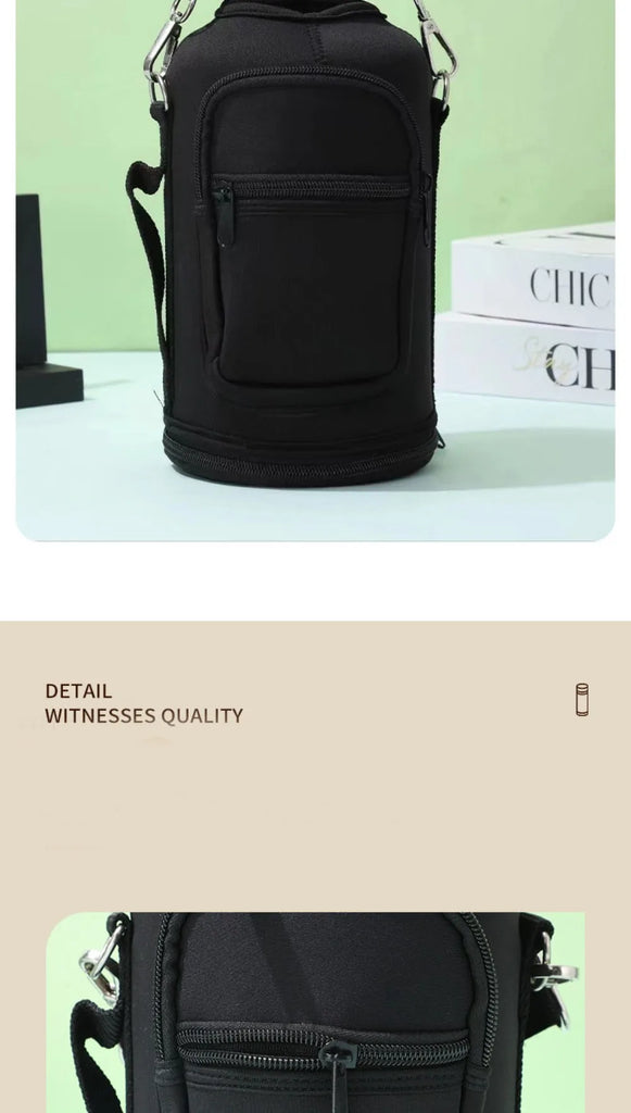 Portable Thermal Water Bottle Bag – Large Capacity Sleeve with Adjustable Shoulder Strap (Black)