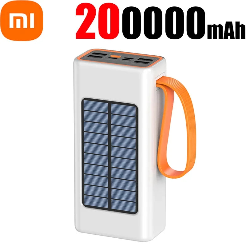 Xiaomi 200000mAh Solar Power Bank – Ultra-High Capacity with Built-in Cables, LED Light & Quick Charge
