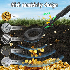 High-Sensitivity Handheld Metal Detector with LCD Display, Vibration & Audio Alerts – 360° Detection for Security, Industrial & Treasure Hunting Use