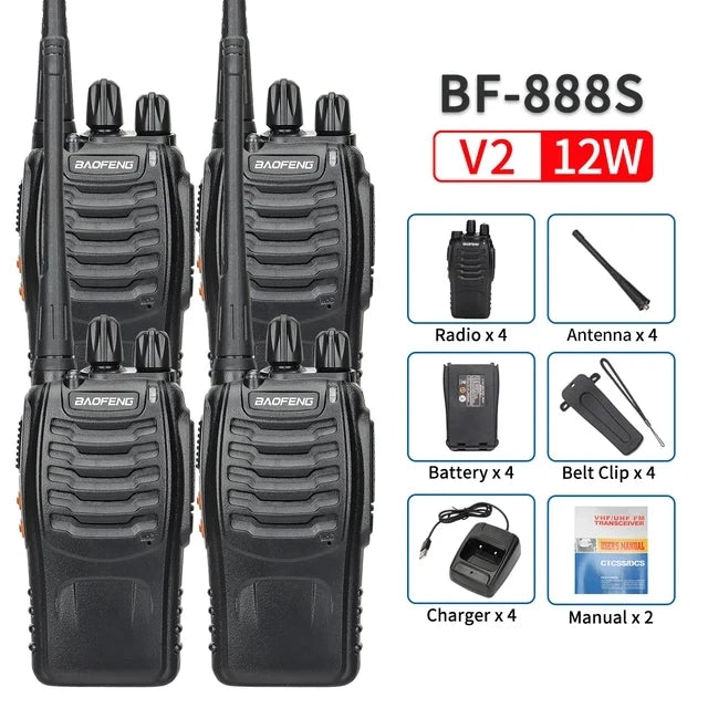 2 or 4 Pack Baofeng BF-888S V2 UHF Long-Range Walkie Talkies – 16-Channel Portable Two-Way Radios (400–470MHz, 5–10W, High-Capacity Battery)