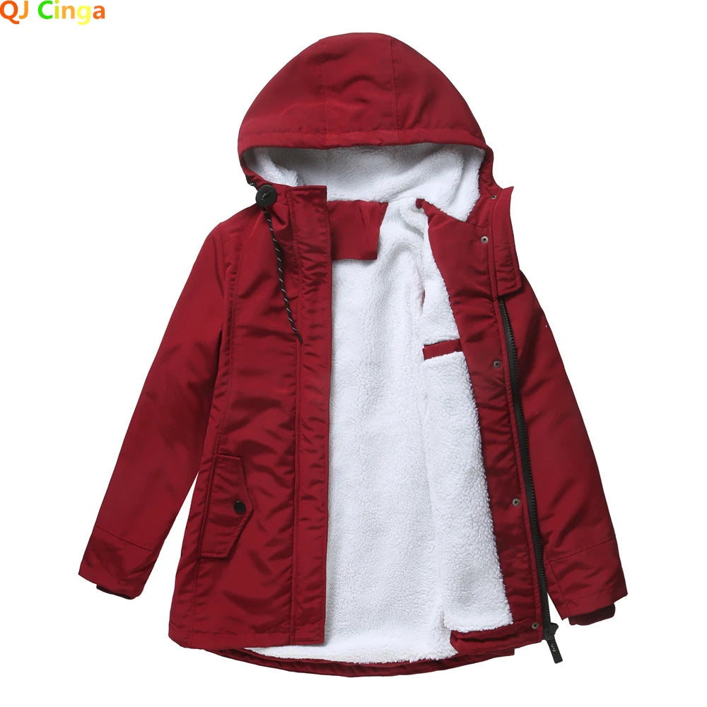 Women's Warm Hooded Parka – Thick Plush Mid-Length Winter Coat (S–5XL)